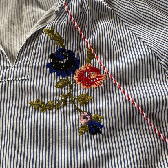 CW Classics Short Sleeve Striped Peplum Top Embroidered 100% Cotton Size Large - Picture 3 of 8